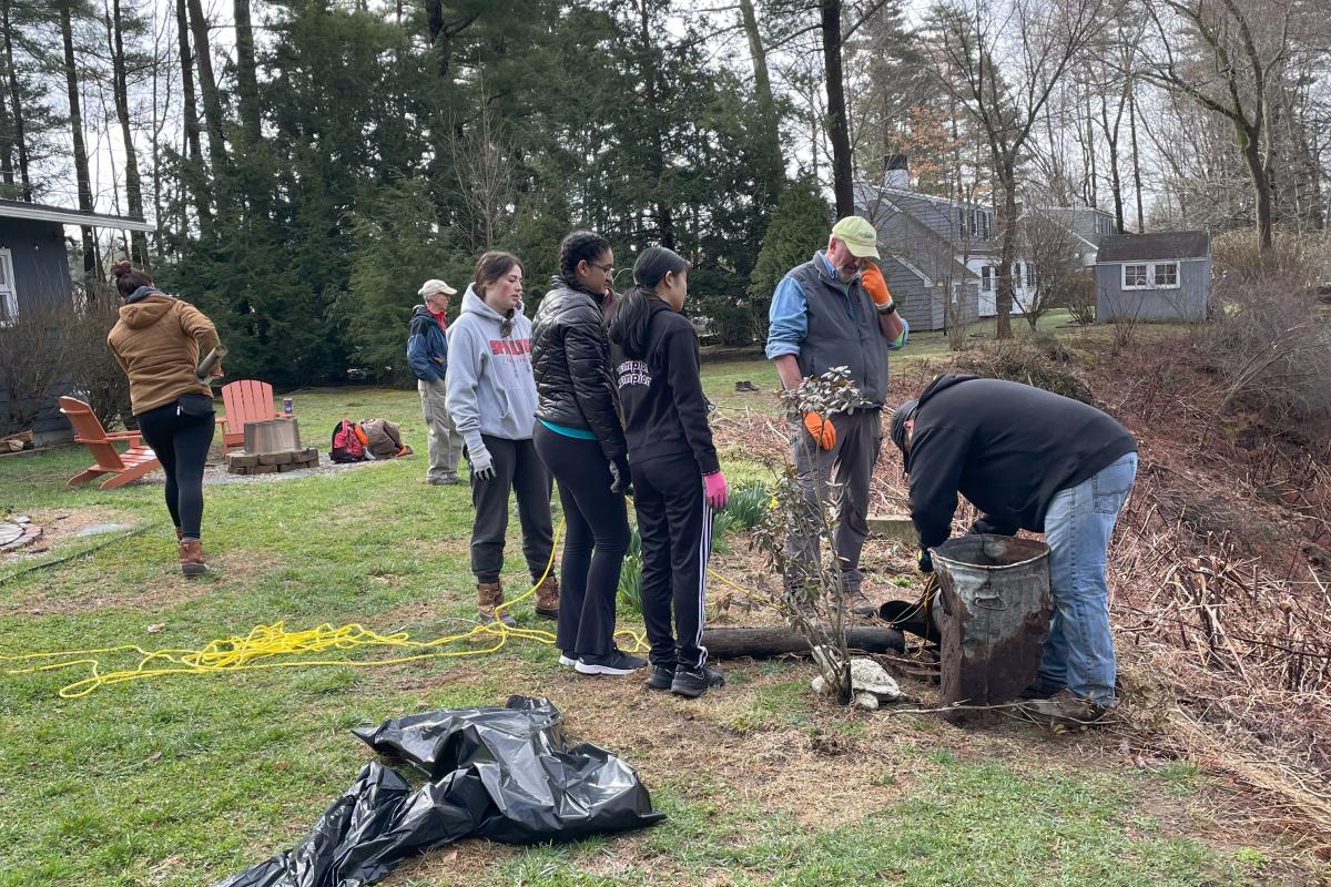 bagging trash and debris collected