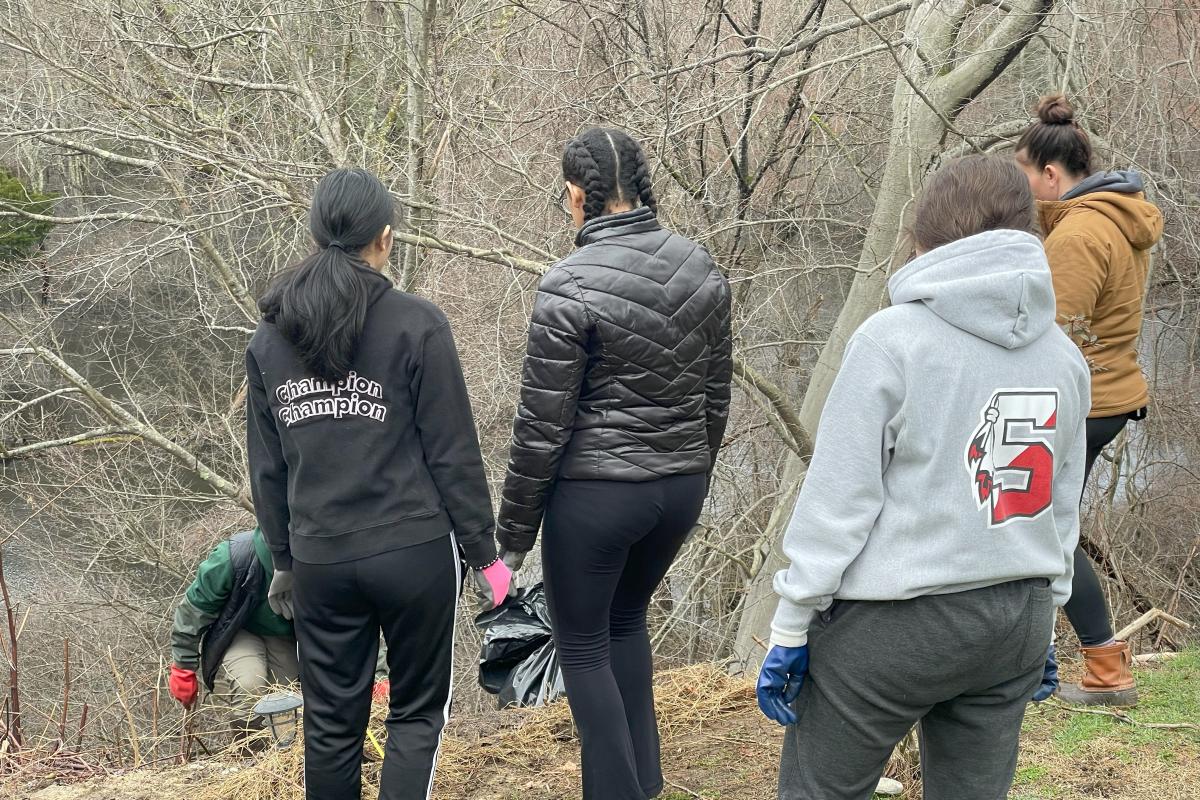 Spaulding students helping with clean-up