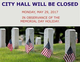 City offices closed for Memorial Day holiday