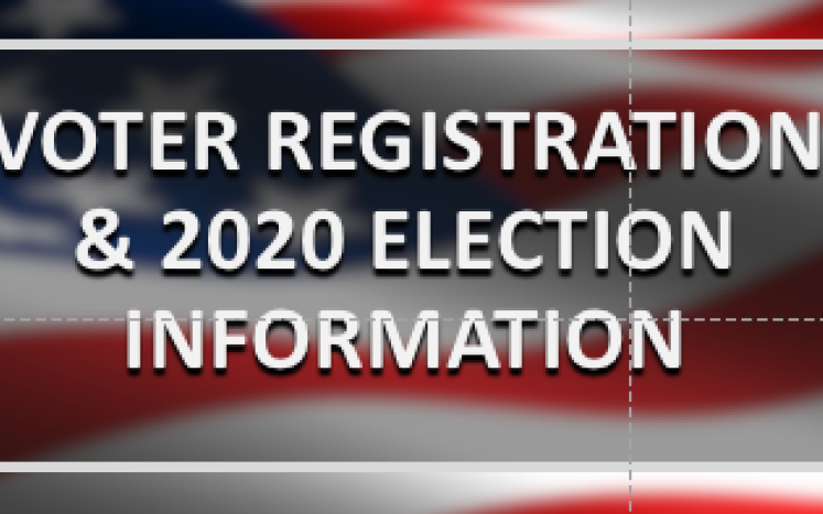 image of American Flag with large text that states "voter registration information"